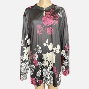 Norm Thompson Floral Mandarin Tunic Top Size 3X